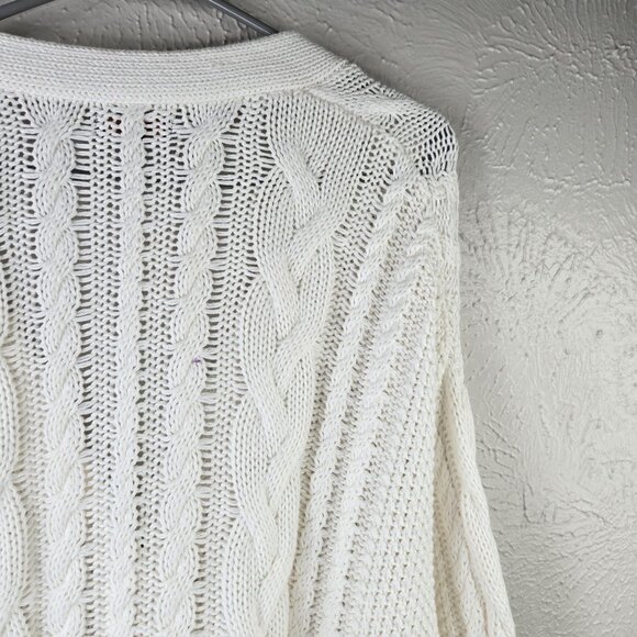 Quince Cardigan Sweater M White Organic Cotton Chunky Cable Knit Button Front - Picture 11 of 12